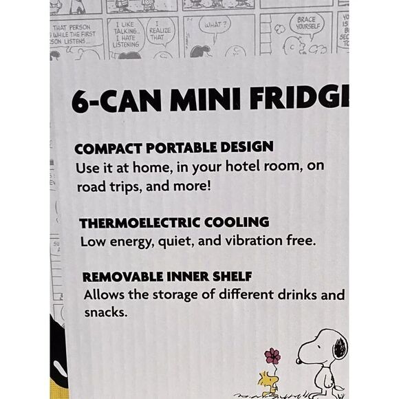 Peanuts Snoopy Puffer Jacket Puffy Coat Collectible 4L Mini Fridge Holds 6 Cans - Picture 8 of 11